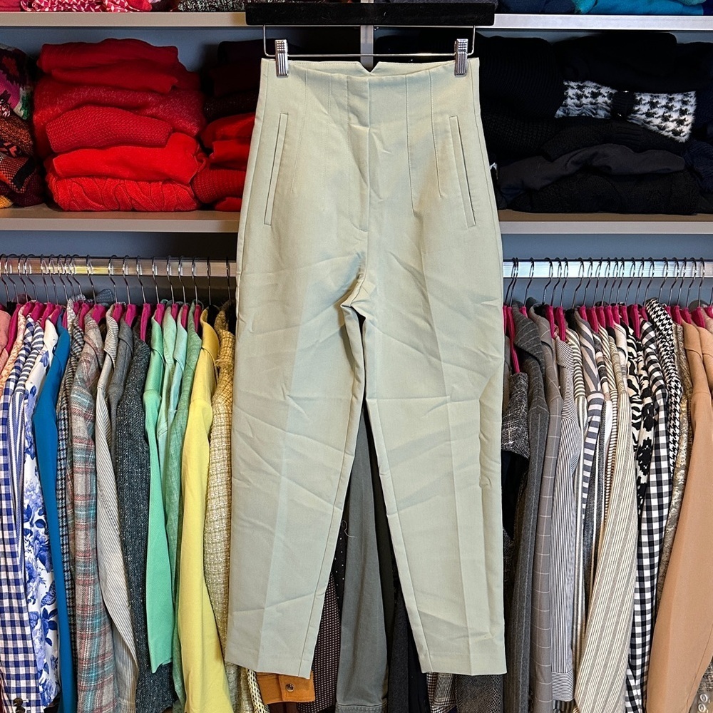 Zara sage front zipper closure high rise trousers size XS NWOT